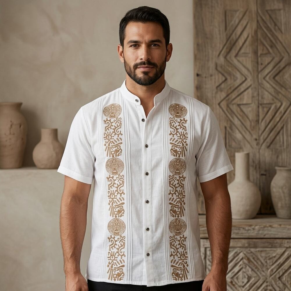 Traditional Mexican Embroidered Short Sleeve Shirt Artisan Cultural Style size M